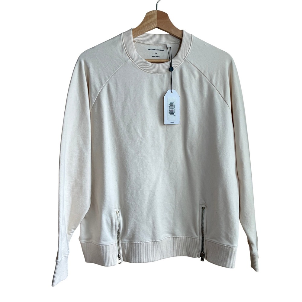 Universal Standard Side Zip Sweatshirt XS Cream Women Cotton Blend UST00799